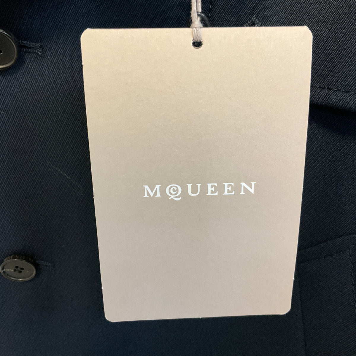 McQueen Navy Blue Double Breasted Cropped Trench Jacket