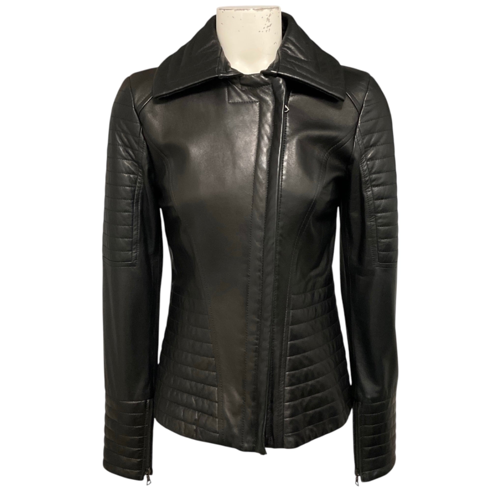 Oscar de la Renta Black Quilted Leather Zip Front Jacket