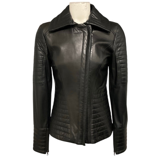 Oscar de la Renta Black Quilted Leather Zip Front Jacket