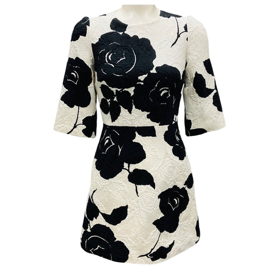 Dolce & Gabbana White / Black Floral Jacquard Mini Dress
