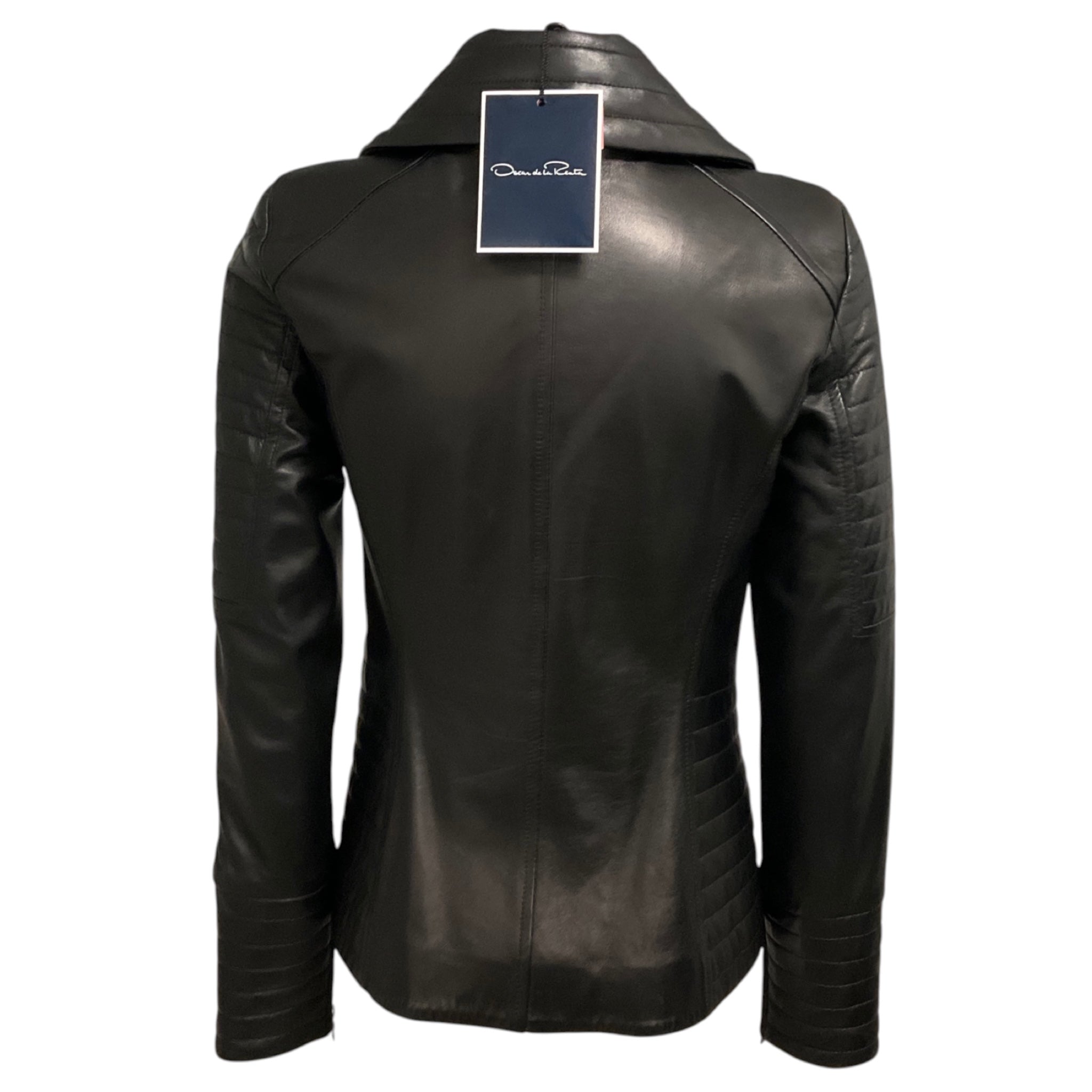 Oscar de la Renta Black Quilted Leather Zip Front Jacket