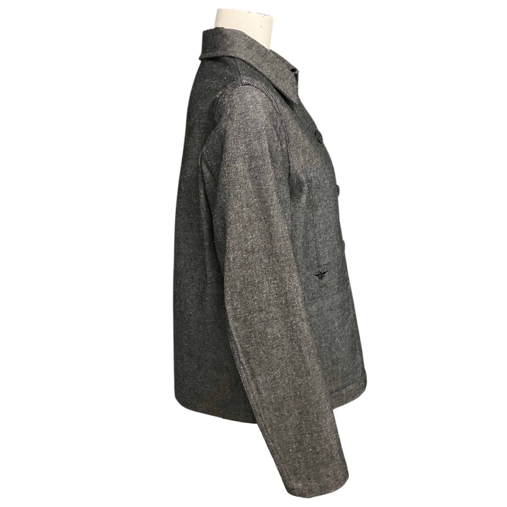 Christian Dior Grey / Black Bee Embroidered Cotton Twill Jacket
