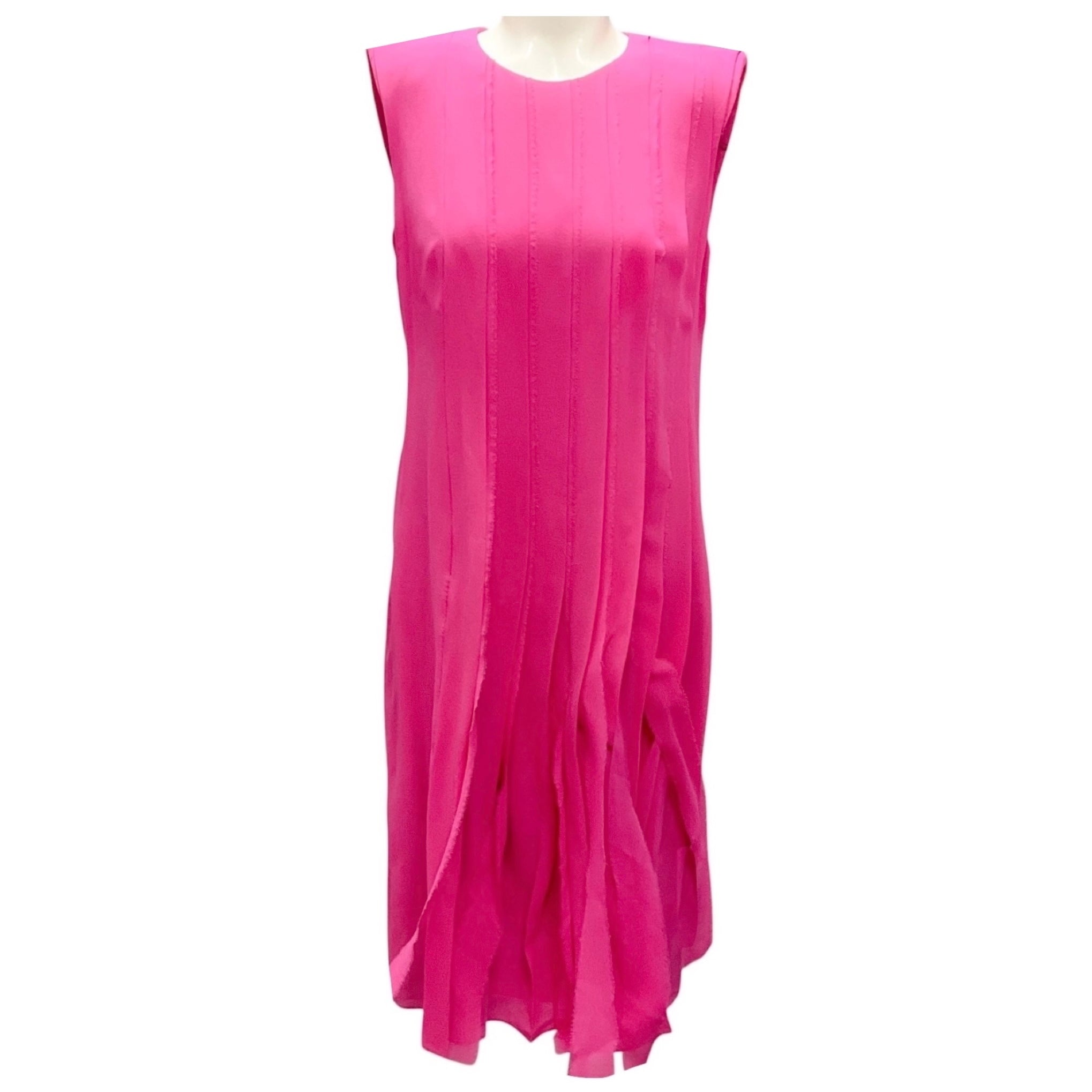 Akris Hot Pink Pleated Silk Chiffon Dress