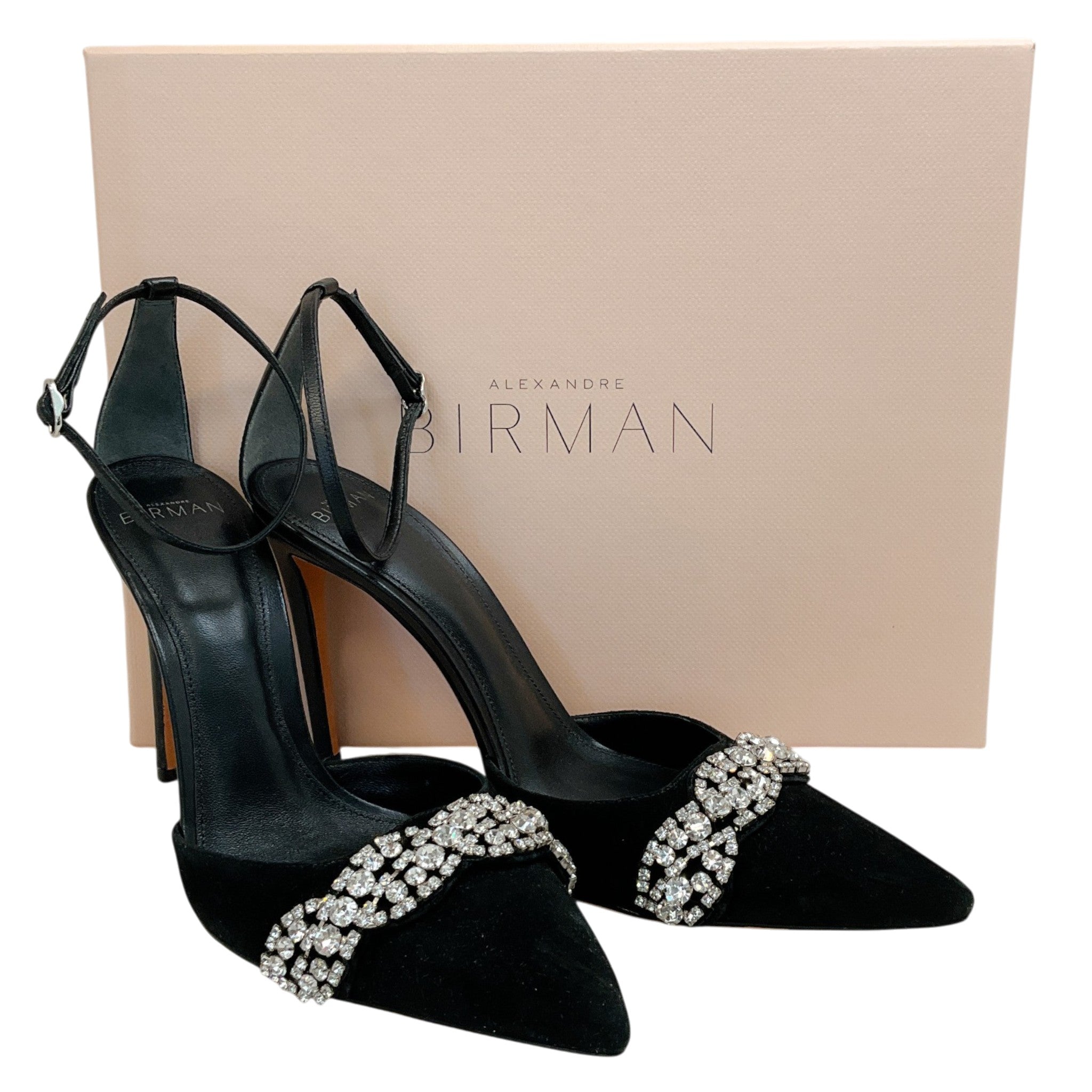 Alexandre Birman Black Suede Lisa Jeweled Pumps