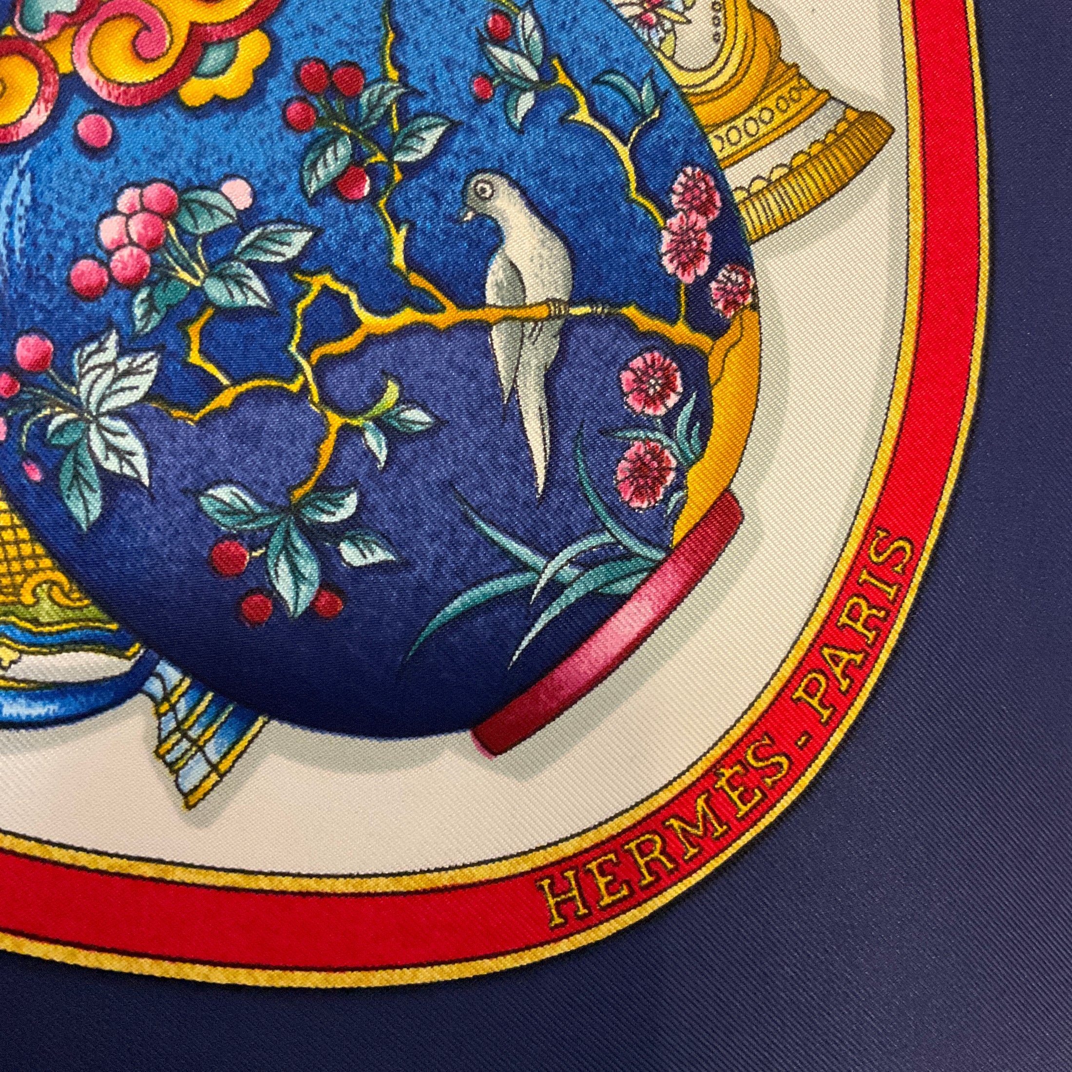 Hermes Navy Blue / White / Red Qu' Importe le Flacon Print Square Silk Twill Scarf