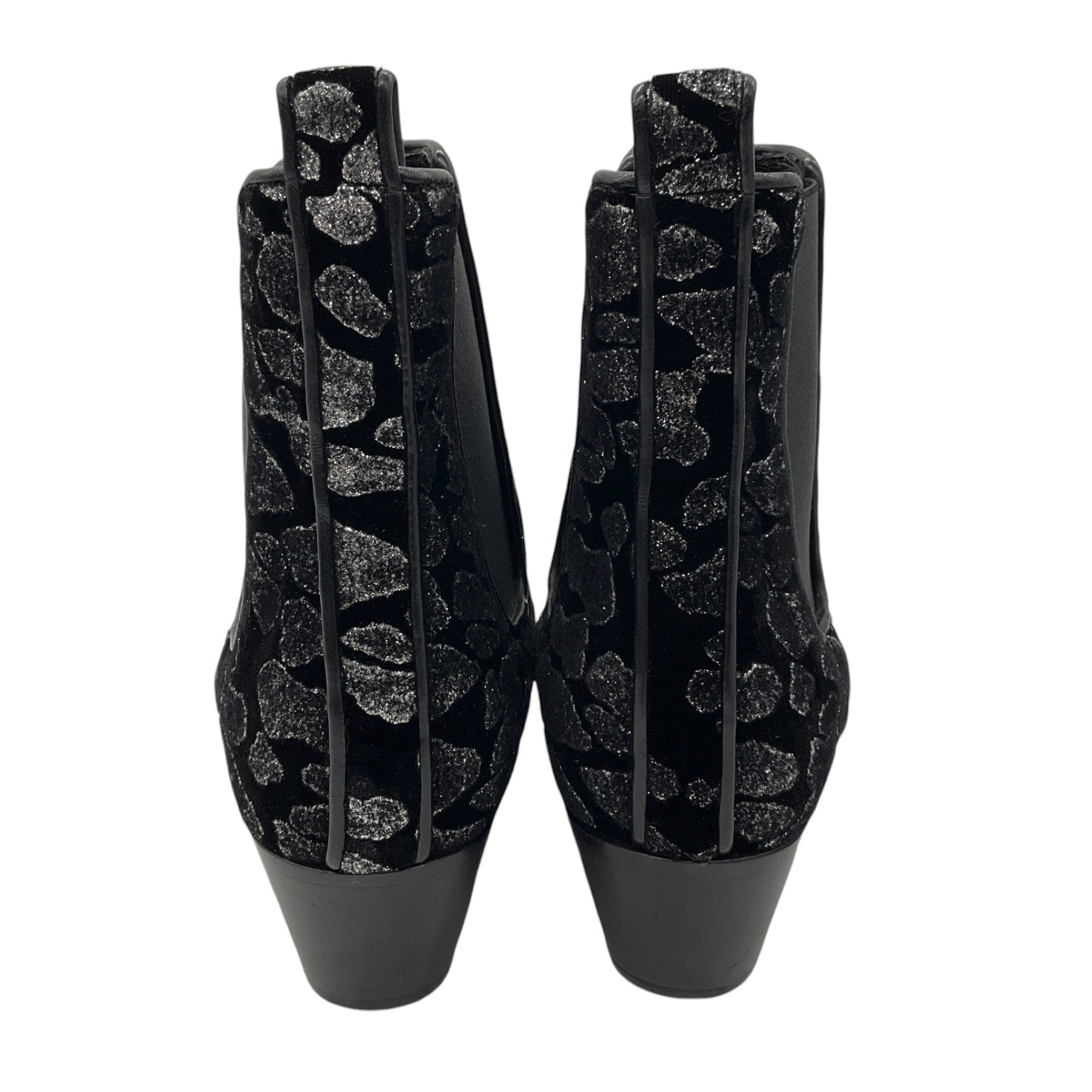 Saint Laurent Black Glitter Leopard Velvet Ankle Boots