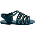 Load image into Gallery viewer, Chanel Teal Leather Flat Gladiator Sandals with Chain
