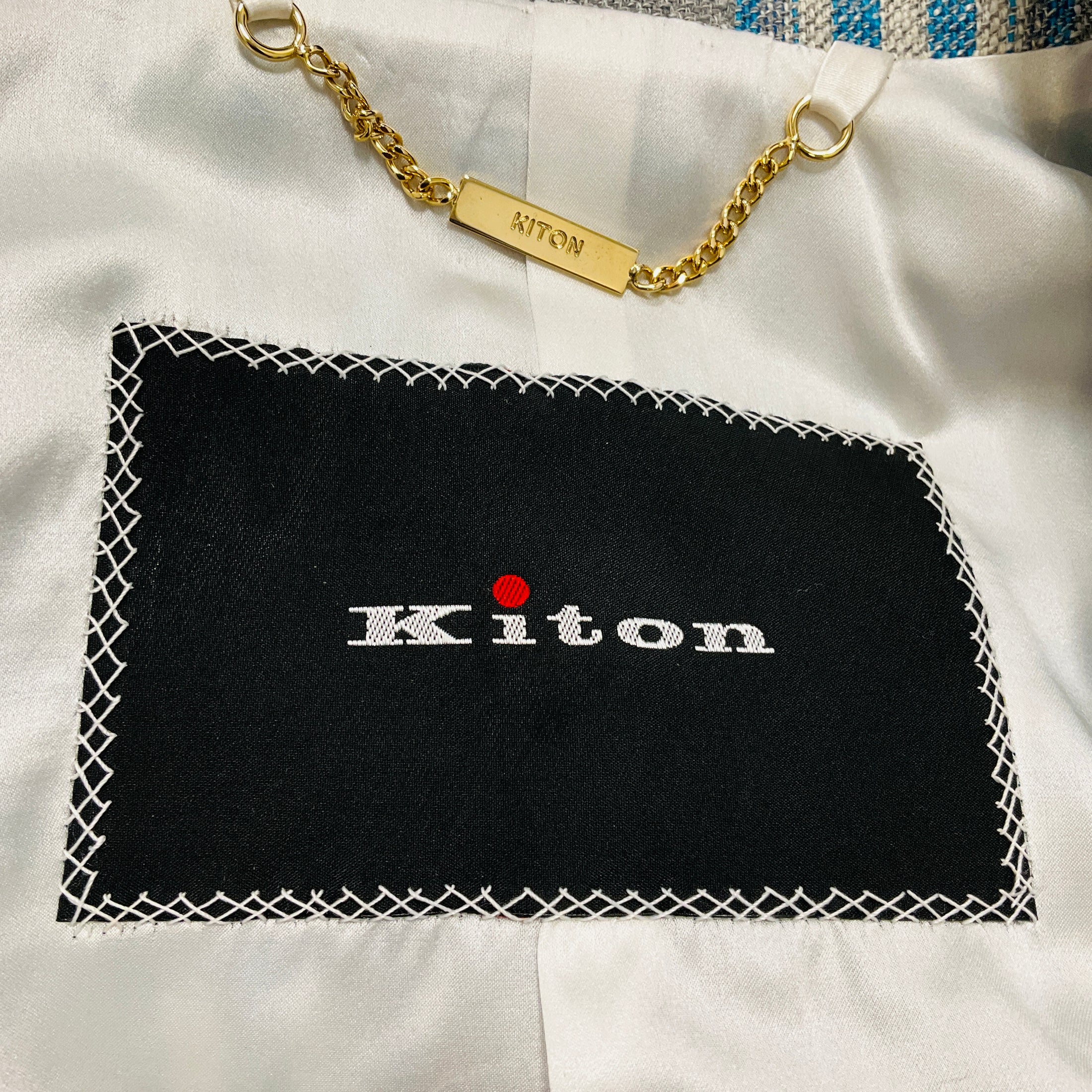 Kiton Grey / Blue Plaid Wool Blazer