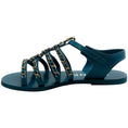 Load image into Gallery viewer, Chanel Teal Leather Flat Gladiator Sandals with Chain
