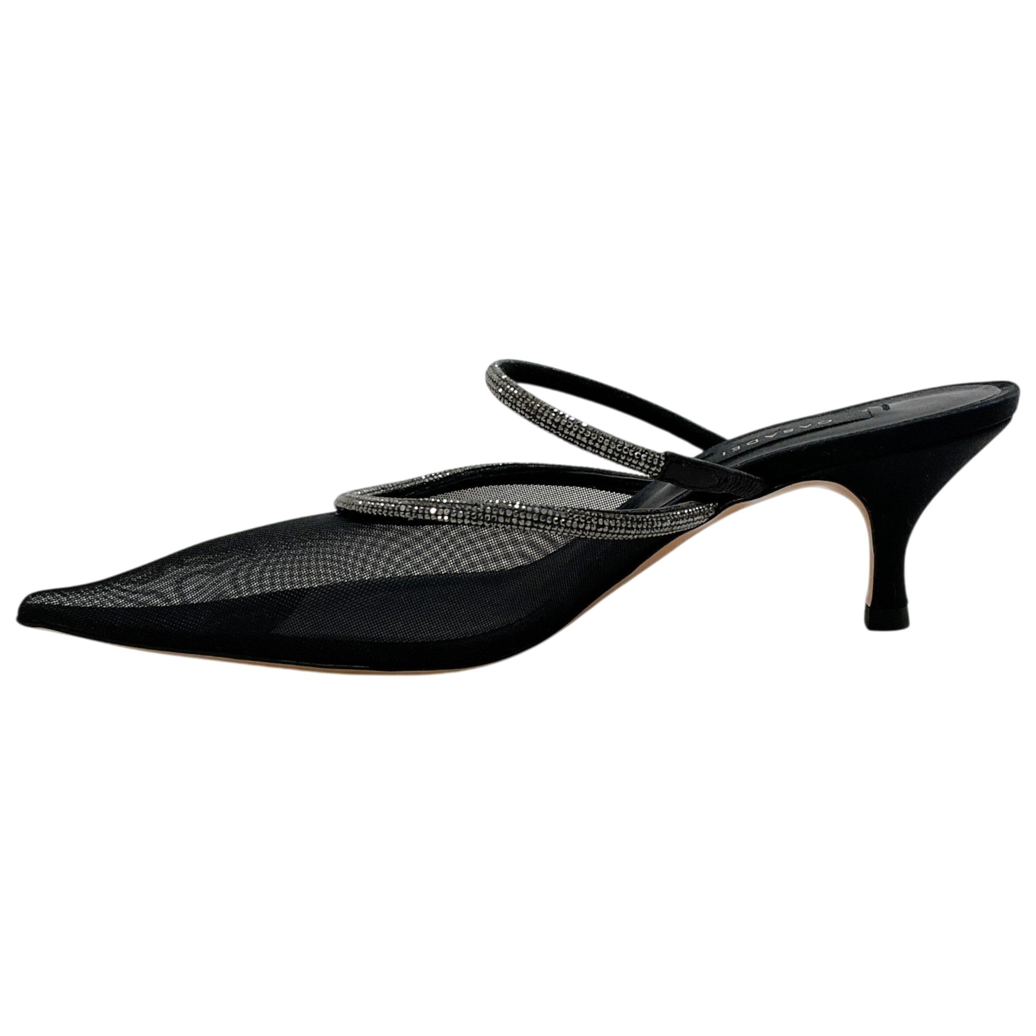 Casadei Black Mesh Mimi Mules with Crystals