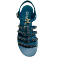 Load image into Gallery viewer, Chanel Teal Leather Flat Gladiator Sandals with Chain
