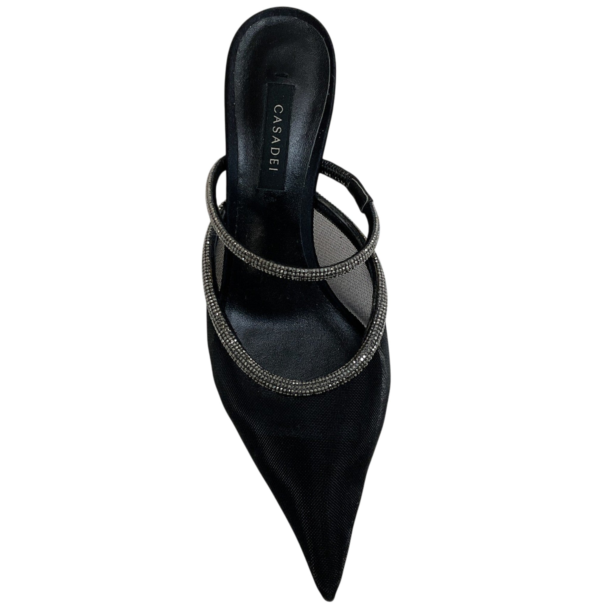 Casadei Black Mesh Mimi Mules with Crystals