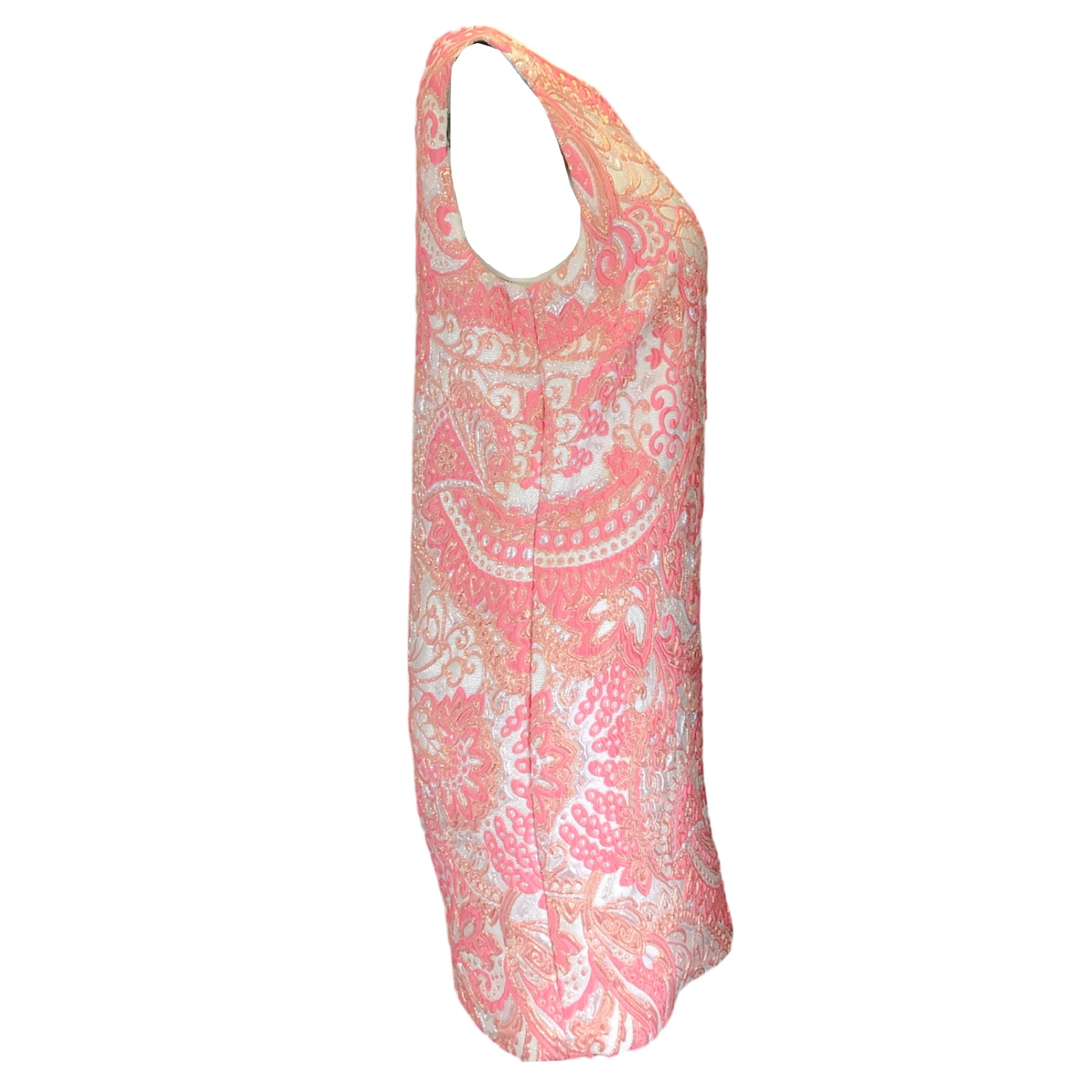 Dolce & Gabbana Pink / White / Silver / Gold Metallic Sleeveless Jacquard Dress