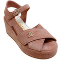 Load image into Gallery viewer, Chanel Light Pink Suede Criss Cross Wedge Sandals

