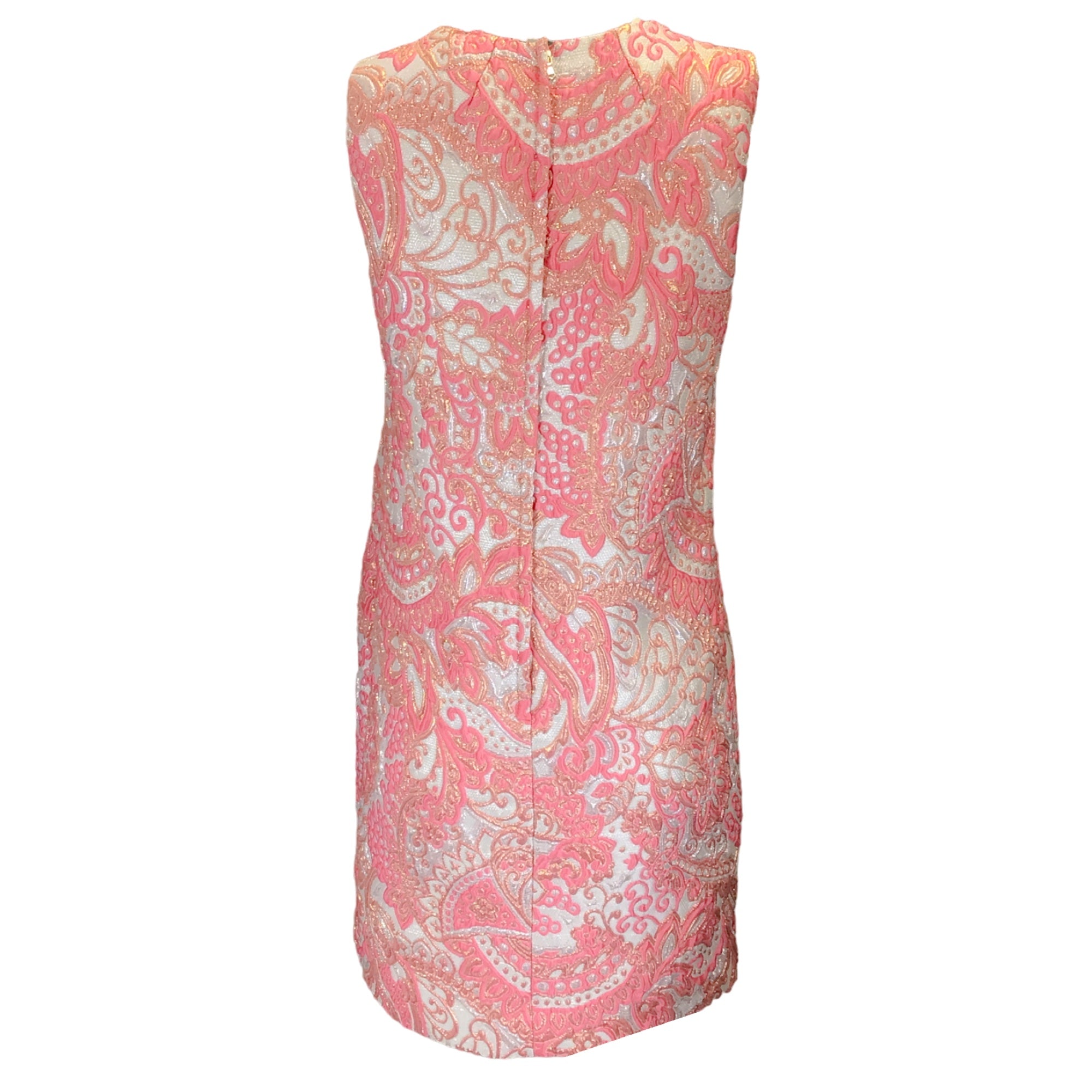 Dolce & Gabbana Pink / White / Silver / Gold Metallic Sleeveless Jacquard Dress