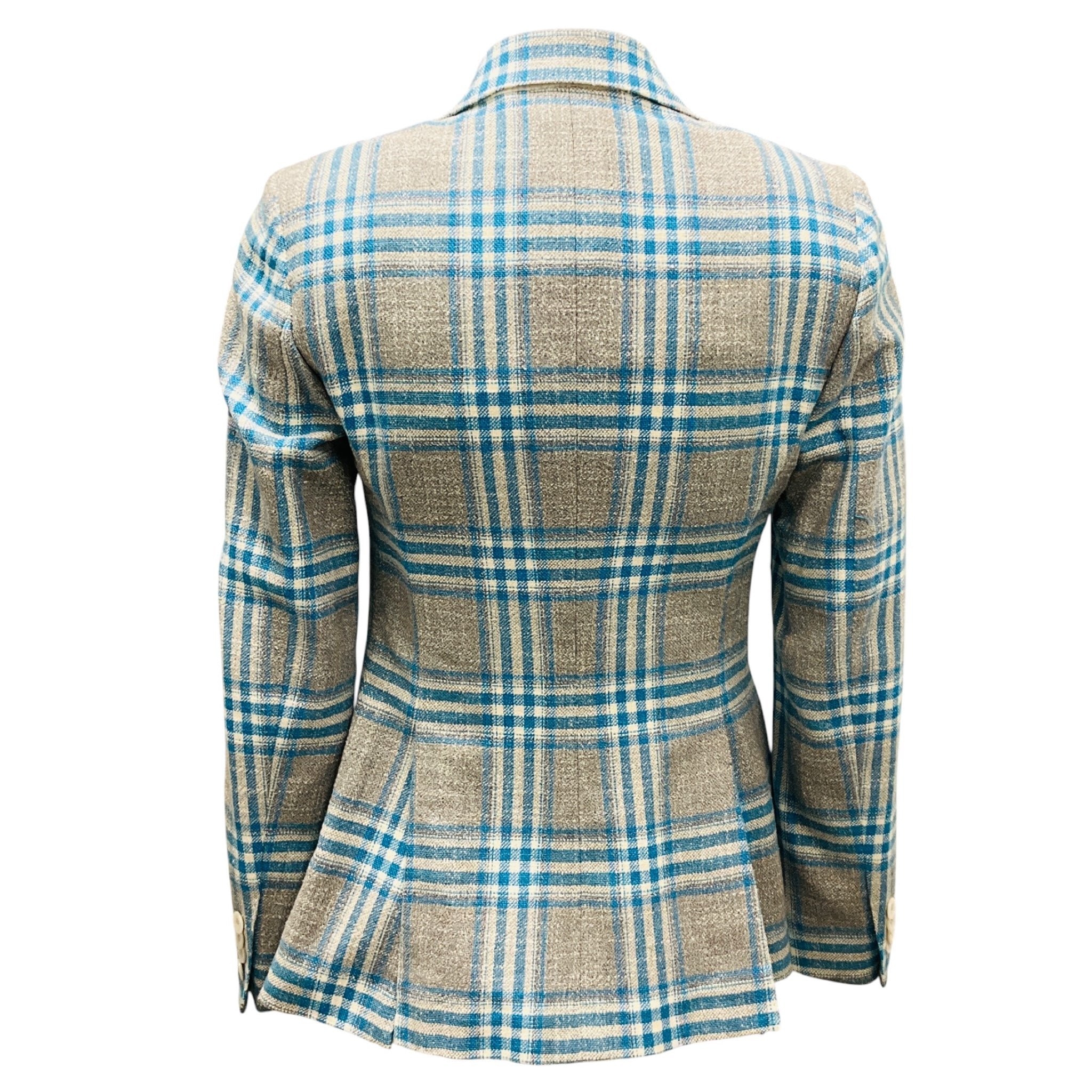 Kiton Grey / Blue Plaid Wool Blazer