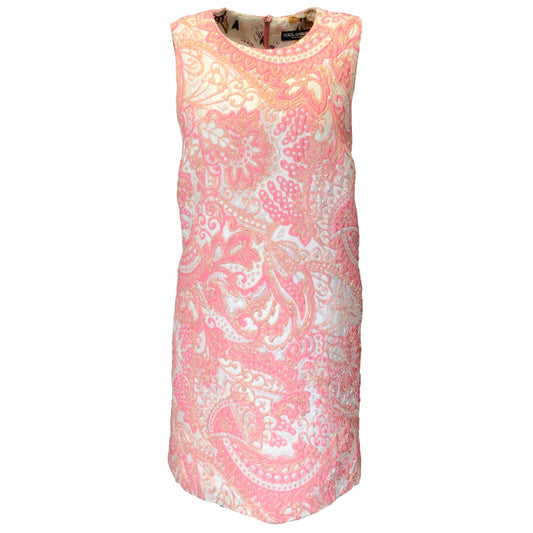 Dolce & Gabbana Pink / White / Silver / Gold Metallic Sleeveless Jacquard Dress