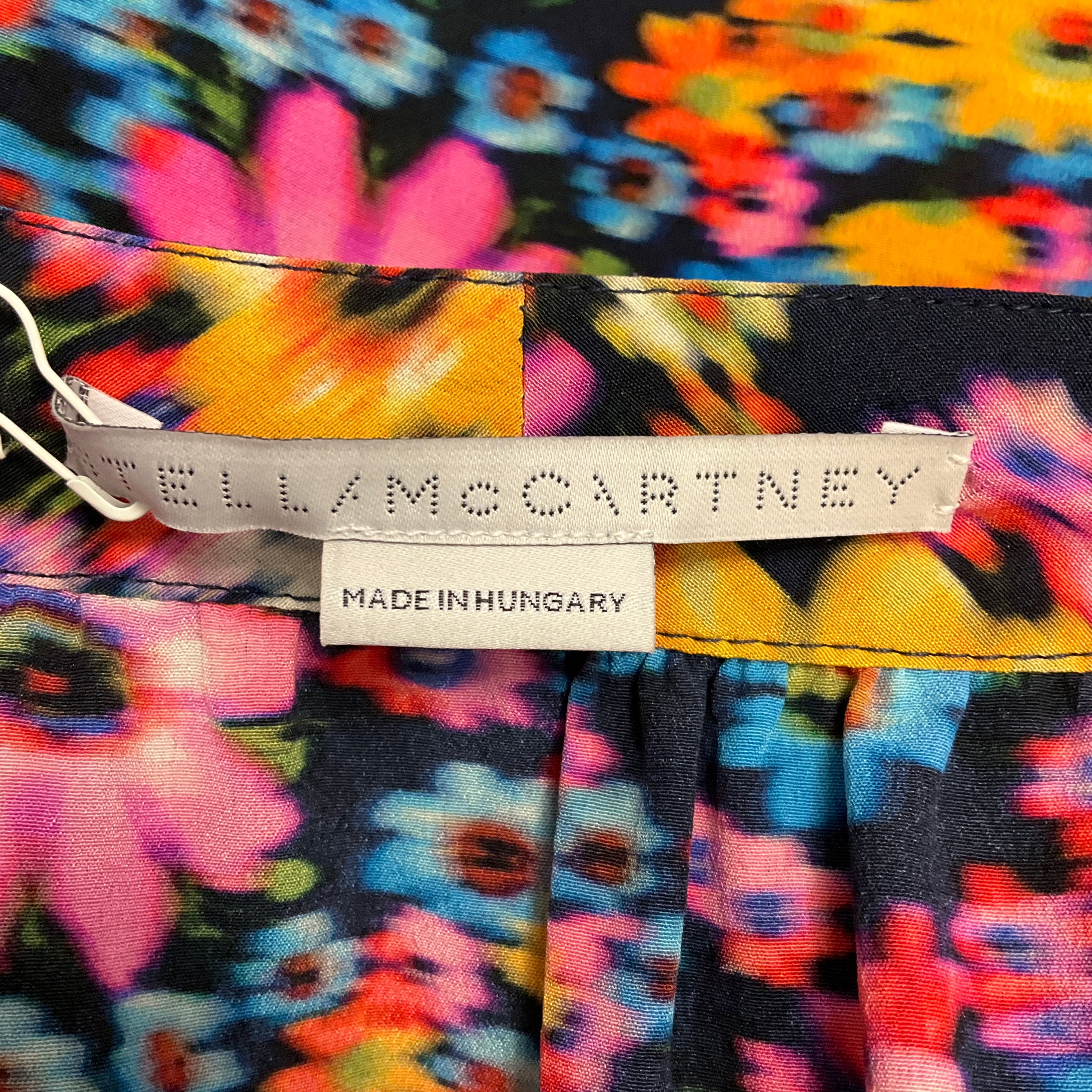 Stella McCartney Black / Pink Multi Tie Neck Floral Printed Silk Blouse