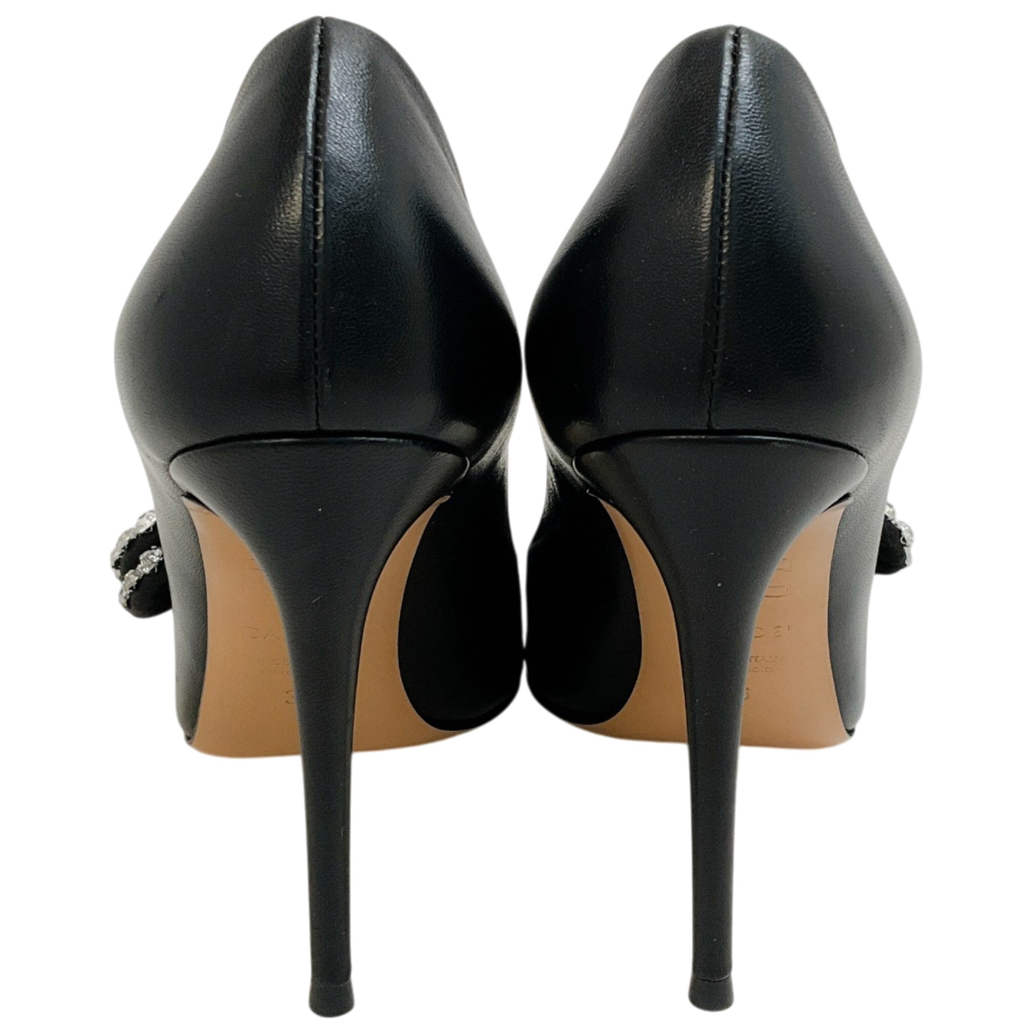Casadei Black Leather Judith Julia Pumps with Rhinestone Bow