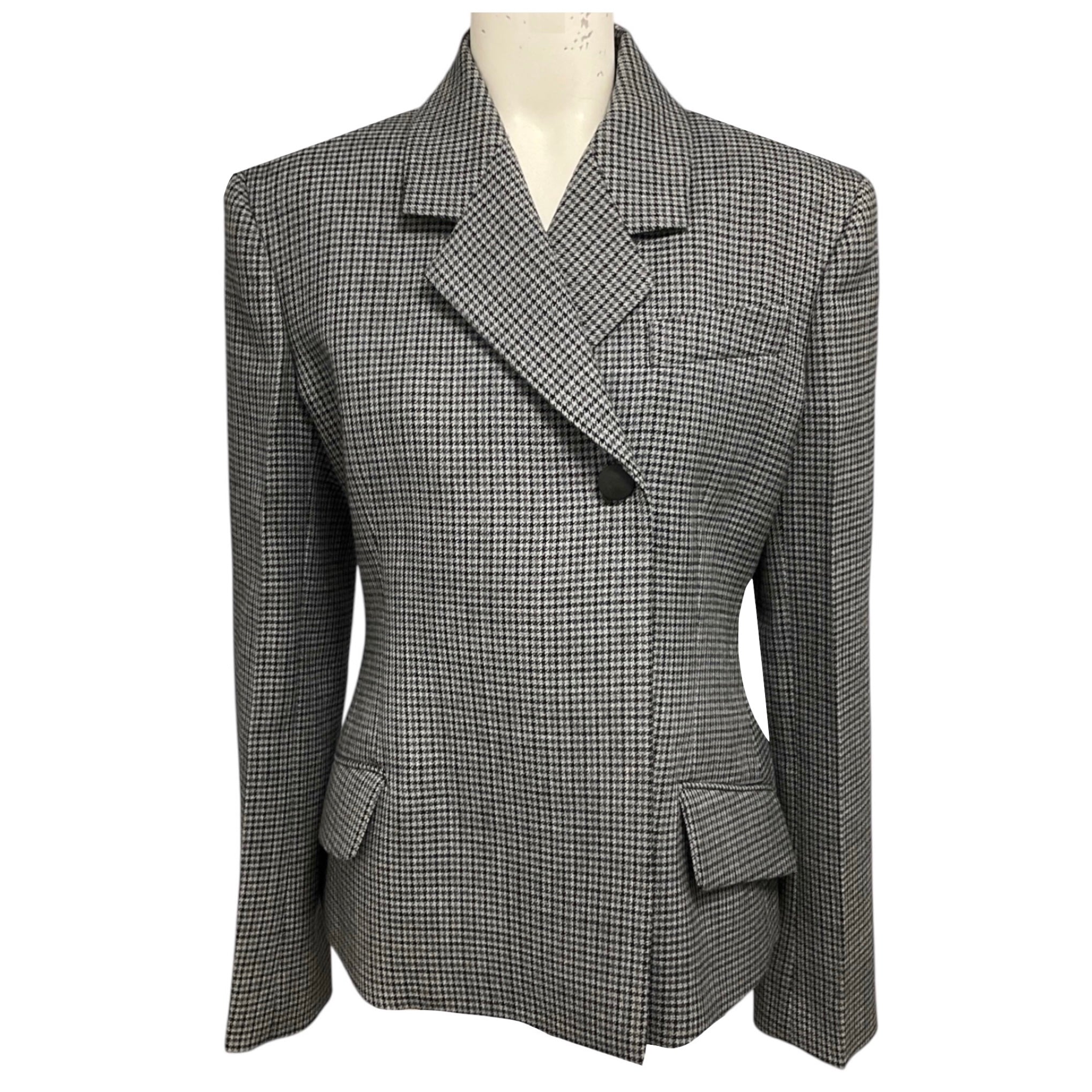 Ferragamo Grey Multi Houndstooth Wool Blazer Jacket