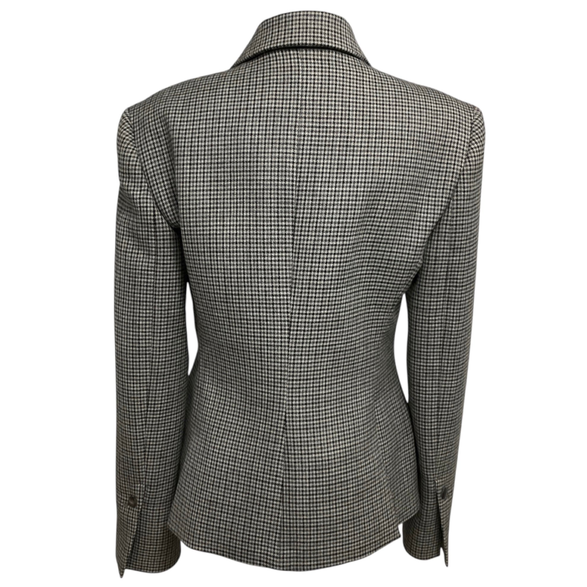 Ferragamo Grey Multi Houndstooth Wool Blazer Jacket