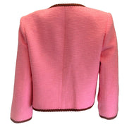 L'Agence Alexandria Pink / Burgundy Ribbon Trimmed Cropped Tweed Jacket in Rose Bloom
