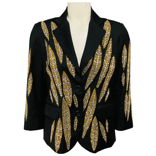 Libertine Black / Silver / Gold Rhinestone Embellished Leaf Design Wool Gabardine Blazer
