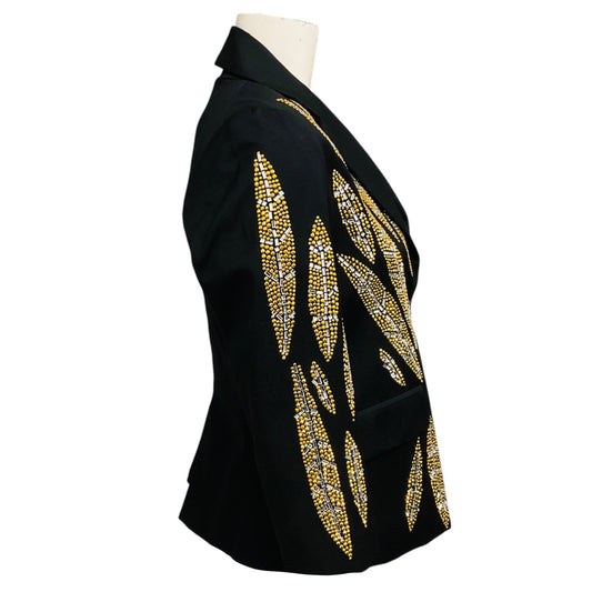 Libertine Black / Silver / Gold Rhinestone Embellished Leaf Design Wool Gabardine Blazer