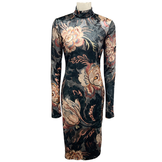 Etro Grey Multi 2024 Floral Printed Stretch Chenille Midi Dress