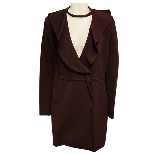 Valentino Burgundy Nylon Stretch Jacket with Ruffle Detail