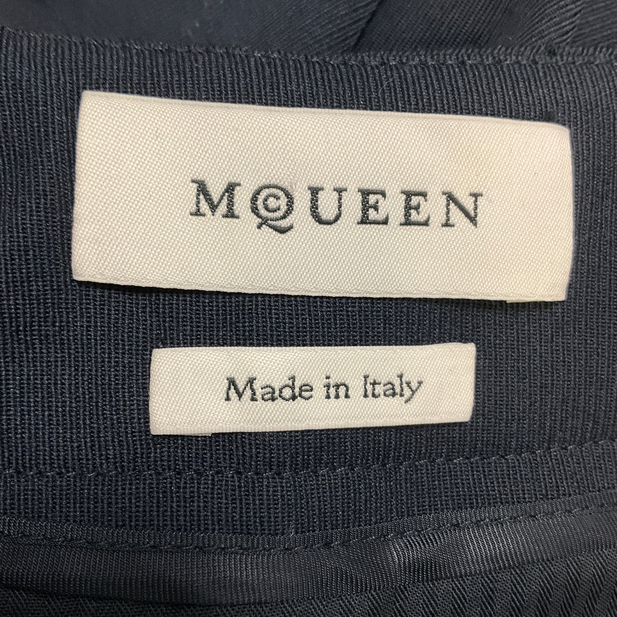 McQueen Navy Wide Leg Tailored Wool Trousers