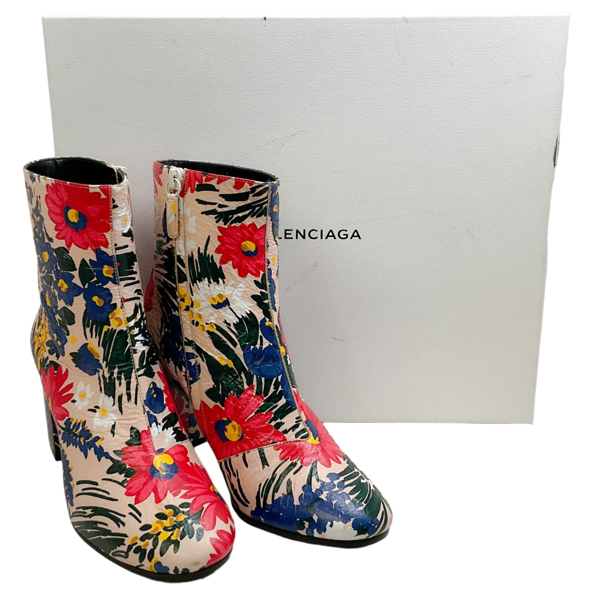 Balenciaga Multi Floral Print Leather Booties