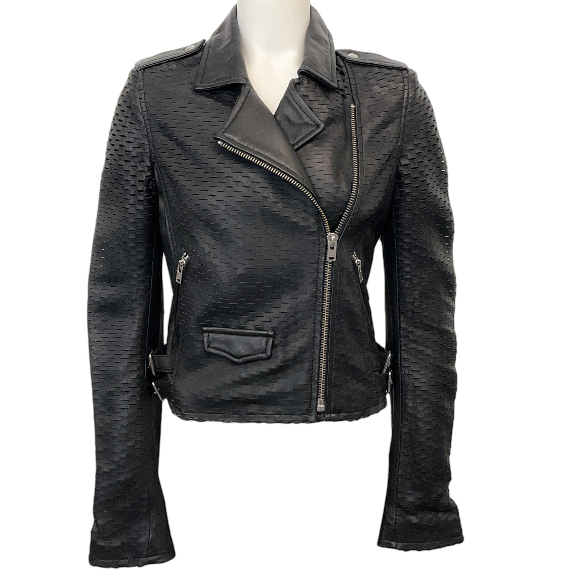 Iro Black Leather Perforated Moto Jacket
