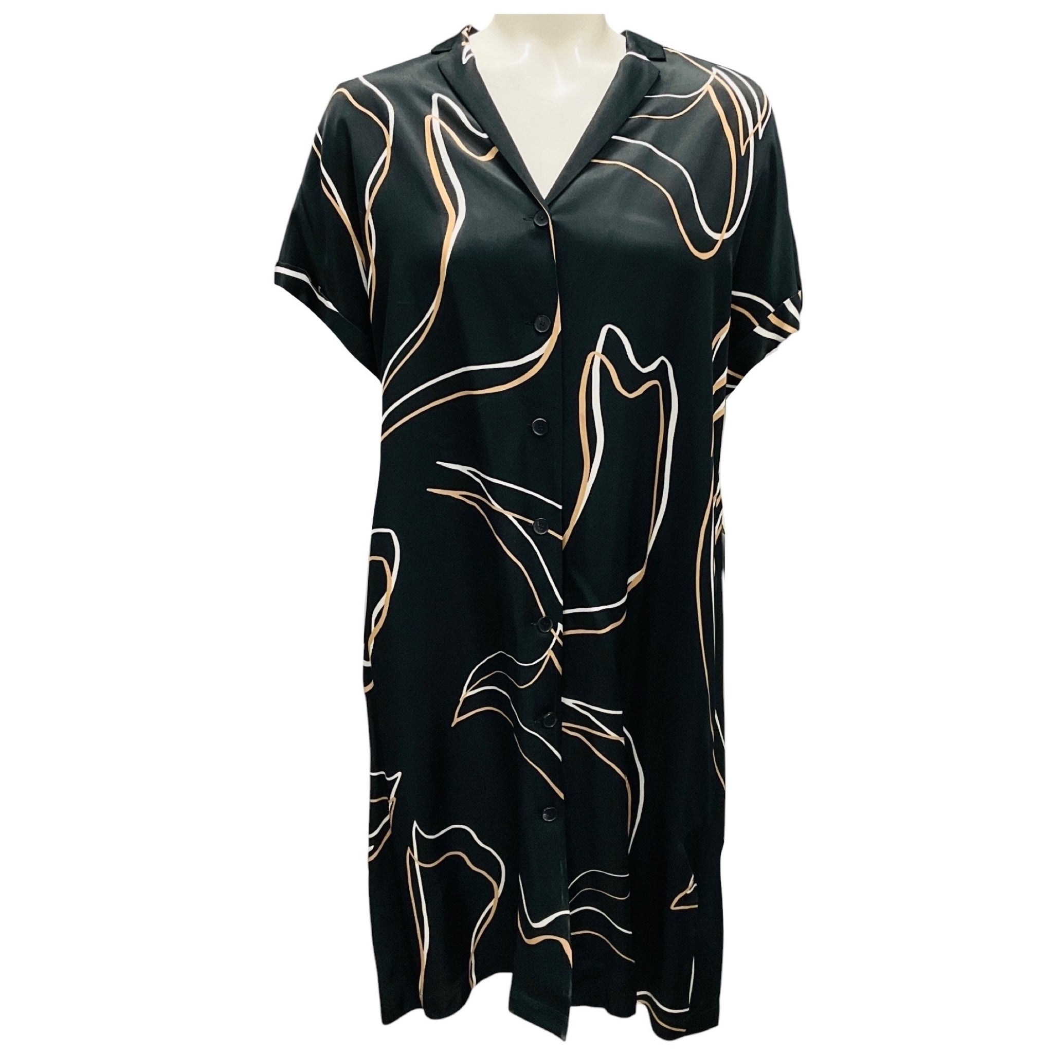 Lafayette 148 New York Black Multi Printed Satin Midi Dress