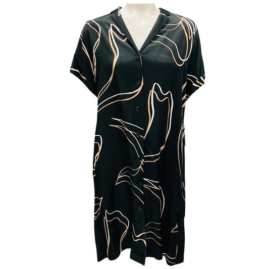 Lafayette 148 New York Black Multi Printed Satin Midi Dress