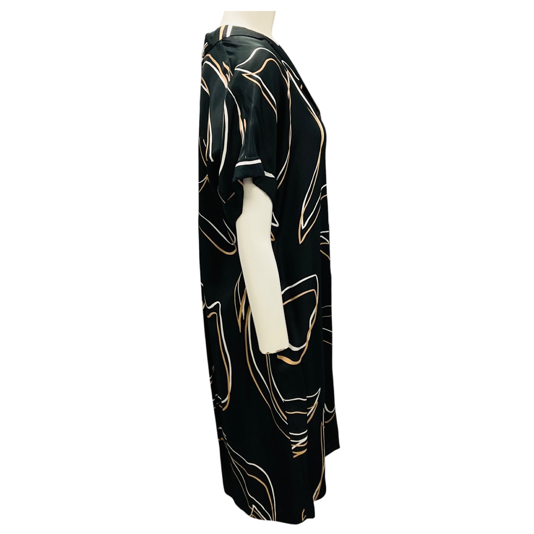 Lafayette 148 New York Black Multi Printed Satin Midi Dress