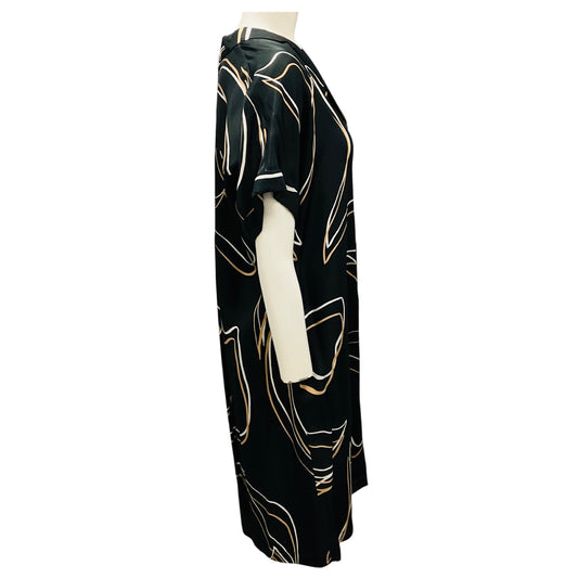 Lafayette 148 New York Black Multi Printed Satin Midi Dress