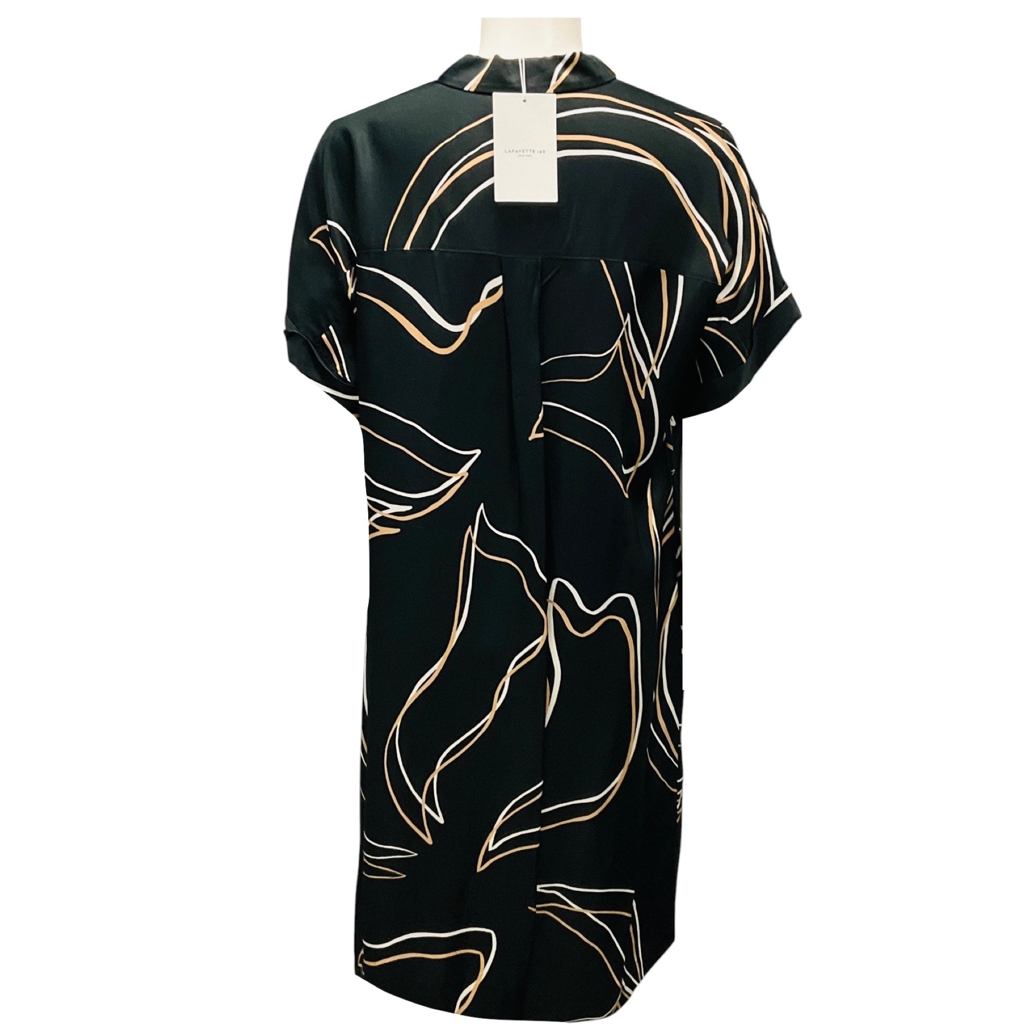 Lafayette 148 New York Black Multi Printed Satin Midi Dress