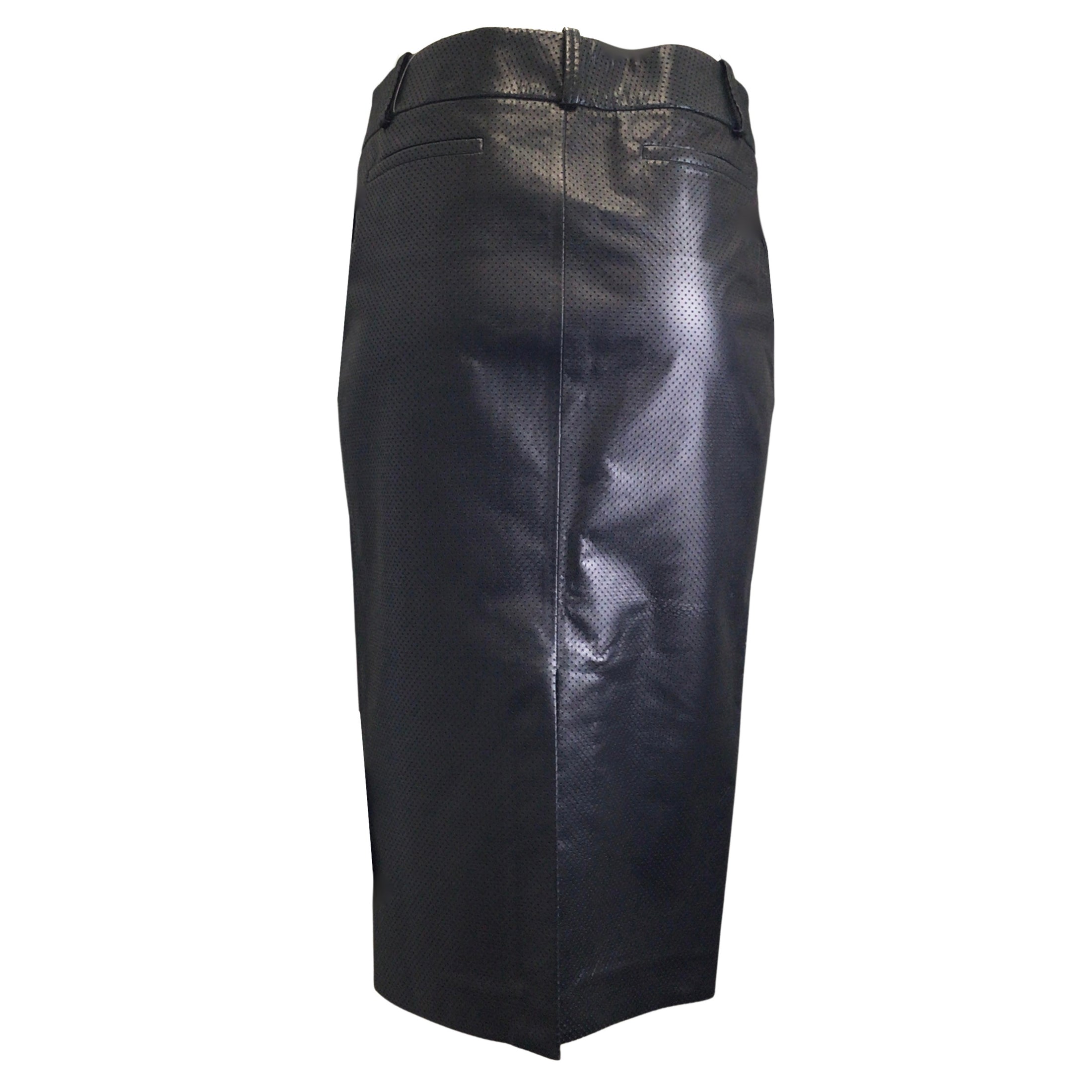 Tom Ford Black Perforated Lambskin Leather Midi Skirt