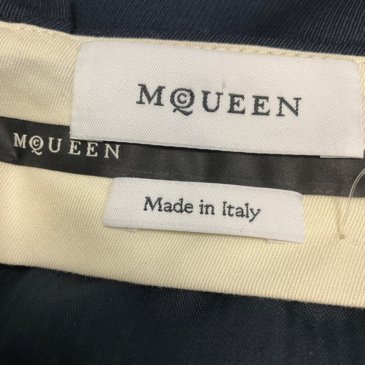 McQueen Navy Pleated Straight Leg Wool Trousers