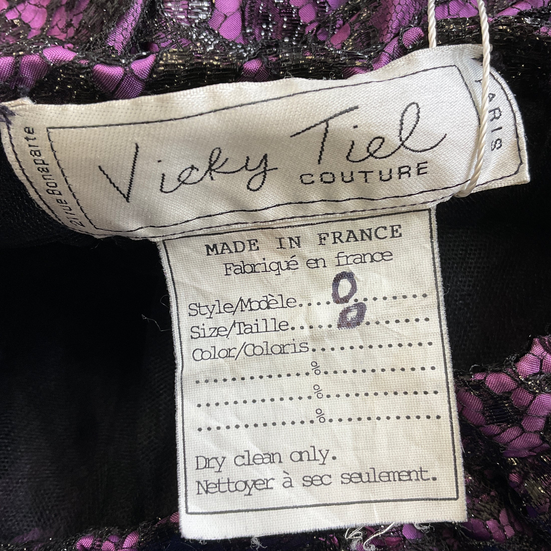 Vicky Tiel Couture Vintage Purple / Black Lace A-Line Skirt