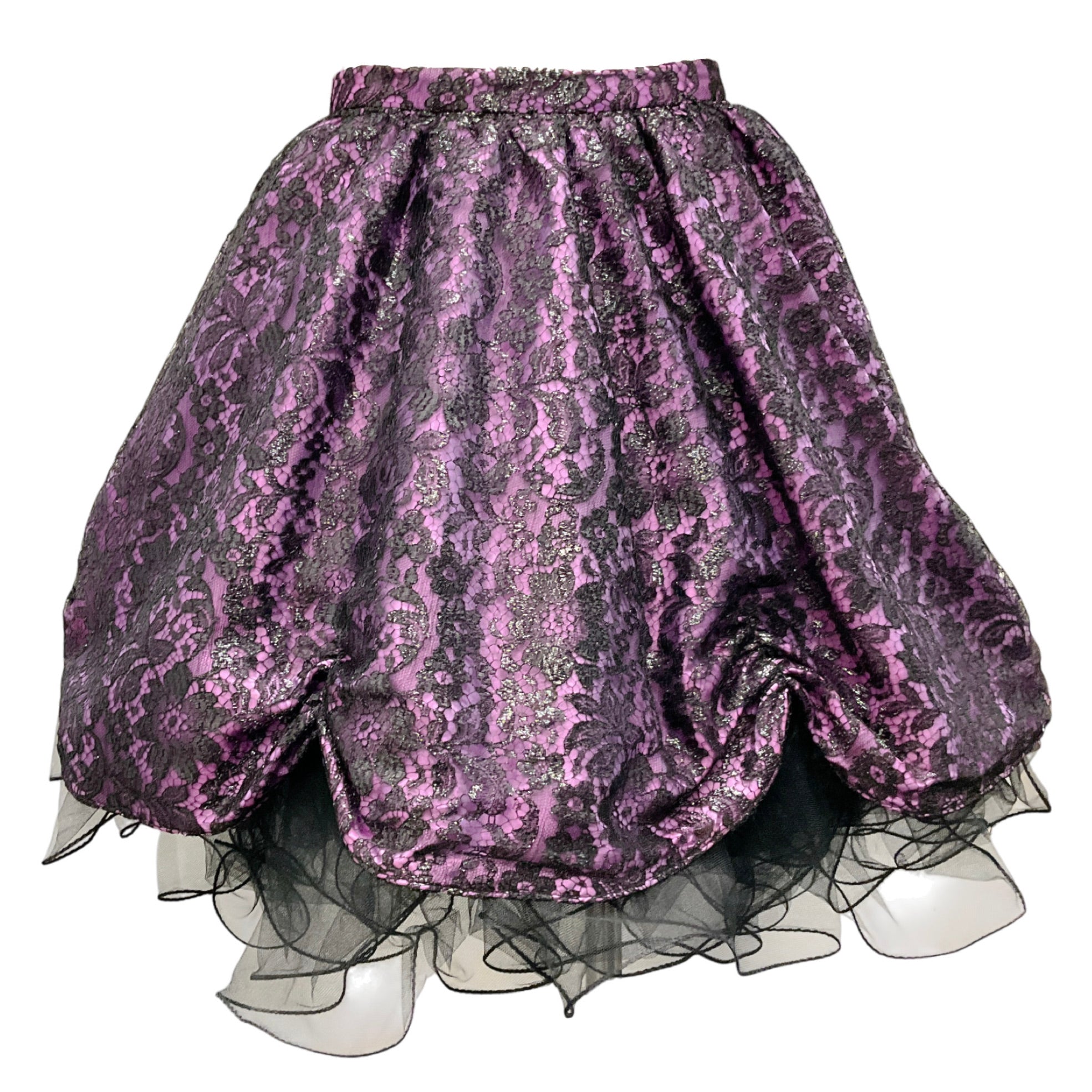 Vicky Tiel Couture Vintage Purple / Black Lace A-Line Skirt