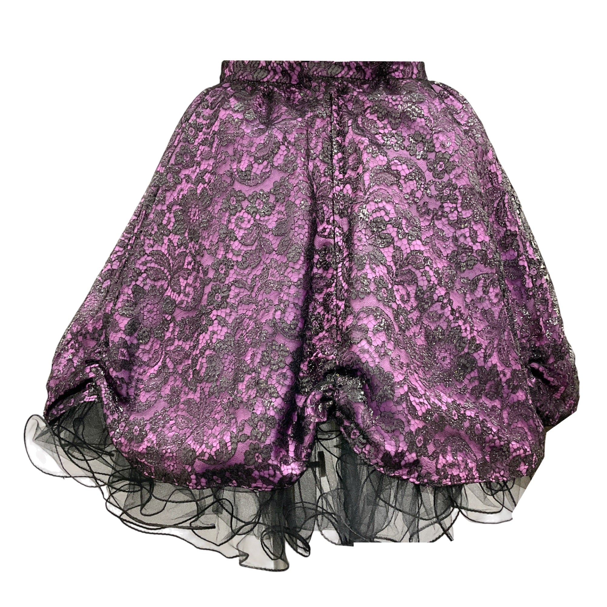 Vicky Tiel Couture Vintage Purple / Black Lace A-Line Skirt