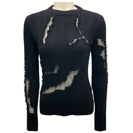 Alexander McQueen Black 2024 Mesh Tulle Detail Knit Pullover Sweater