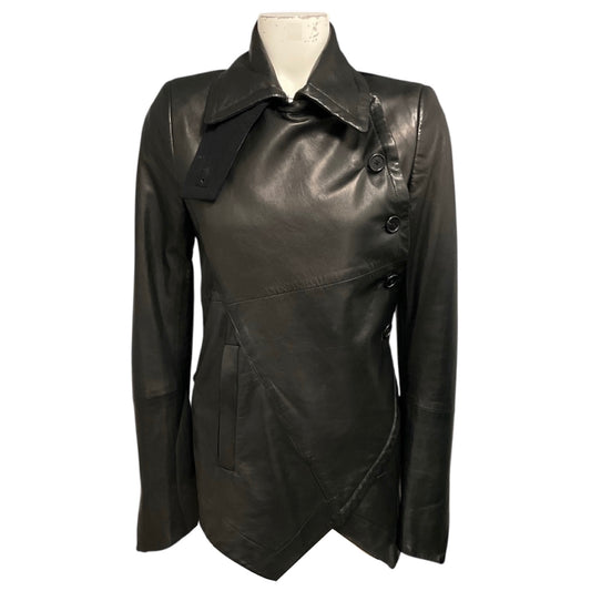 Ann Demeulemeester Black Leather Luvas Jacket