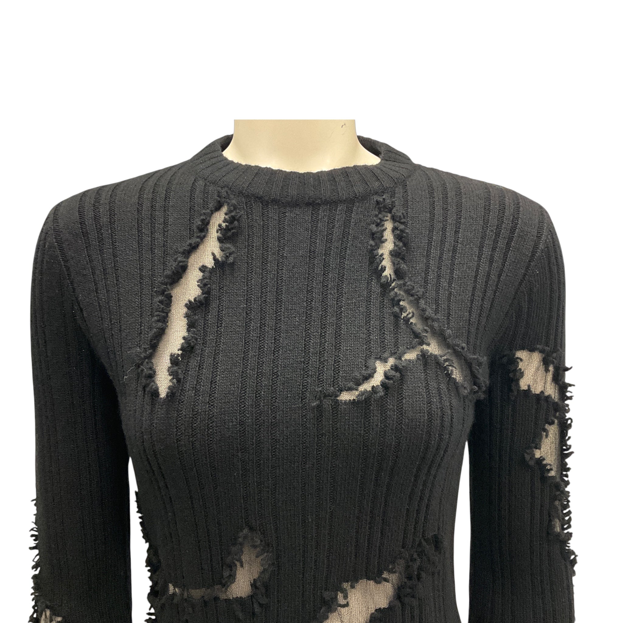 Alexander McQueen Black 2024 Mesh Tulle Detail Knit Pullover Sweater