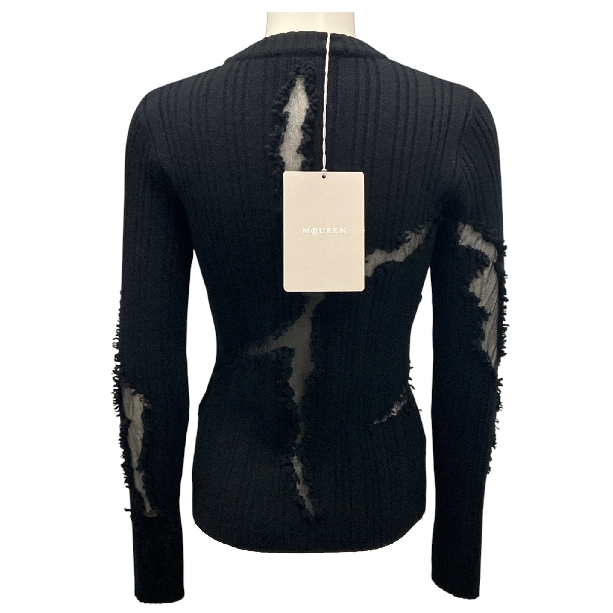 Alexander McQueen Black 2024 Mesh Tulle Detail Knit Pullover Sweater