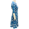 Load image into Gallery viewer, Lela Rose Blue / White Floral Stretch Knit Flared Dress
