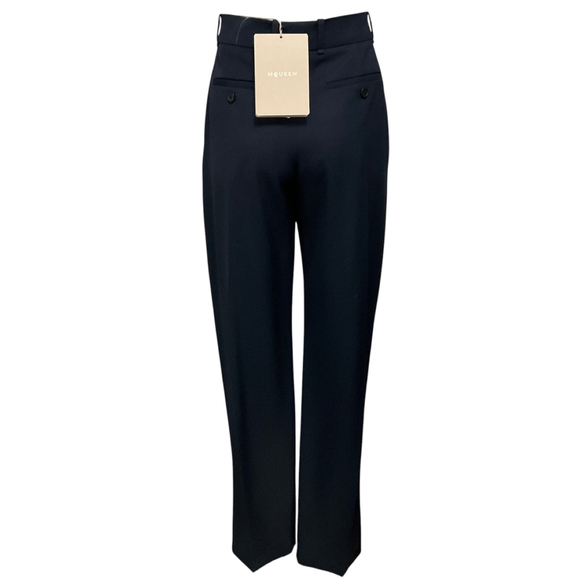 McQueen Navy Pleated Straight Leg Wool Trousers