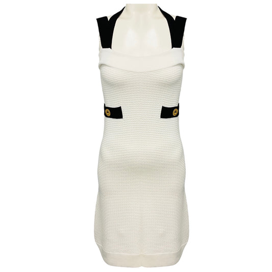 Patou White / Black 3D Knit Double Strap Mini Dress